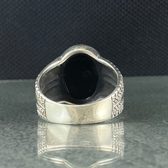 Oval Black Onyx Stone 925 Sterling Silver Handmade Men Ring