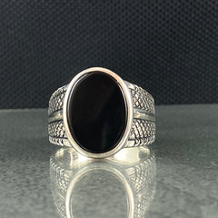 Oval Black Onyx Stone 925 Sterling Silver Handmade Men Ring