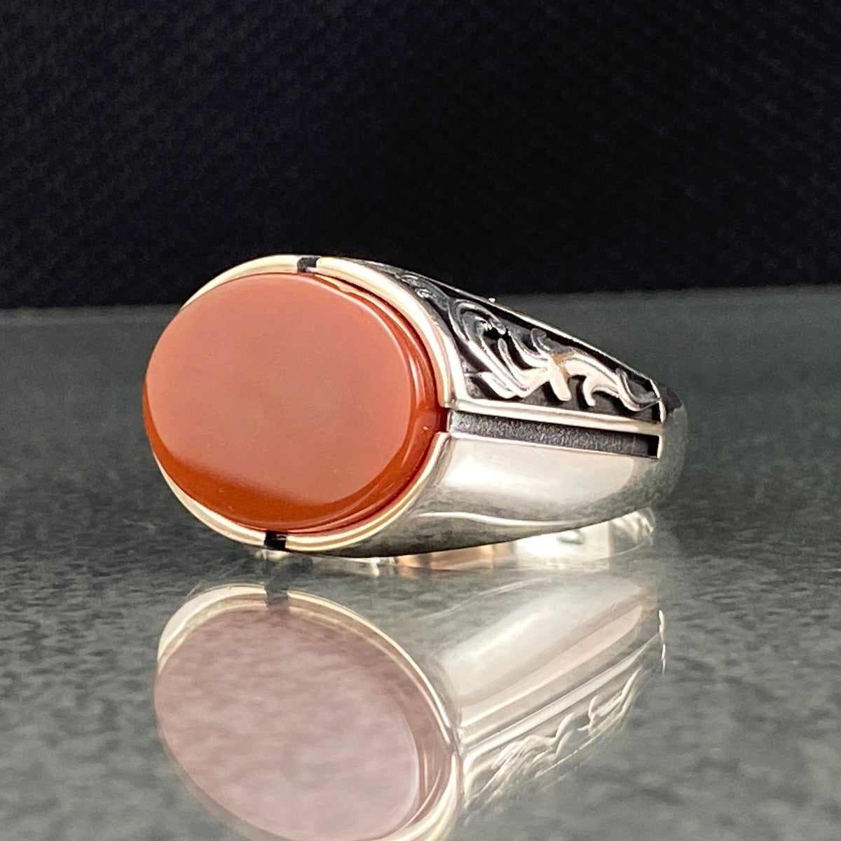 Red Agate Gemstone 925 Sterling Silver Handmade Men Ring