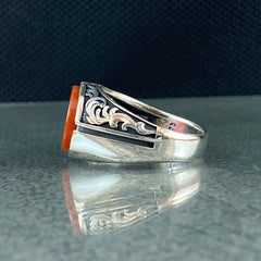 Red Agate Gemstone 925 Sterling Silver Handmade Men Ring