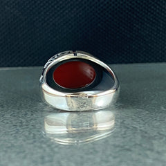 Red Agate Gemstone 925 Sterling Silver Handmade Men Ring