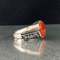 Red Agate Gemstone 925 Sterling Silver Handmade Men Ring