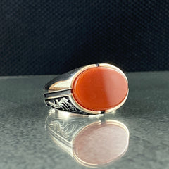 Red Agate Gemstone 925 Sterling Silver Handmade Men Ring