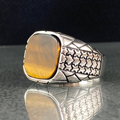 Brown Tiger Eye Gemstone 925 Sterling Silver Handmade Men Ring