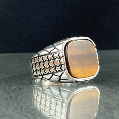 Brown Tiger Eye Gemstone 925 Sterling Silver Handmade Men Ring