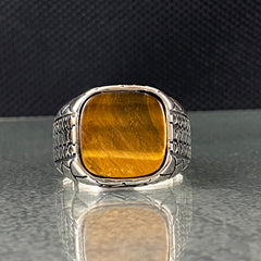 Brown Tiger Eye Gemstone 925 Sterling Silver Handmade Men Ring