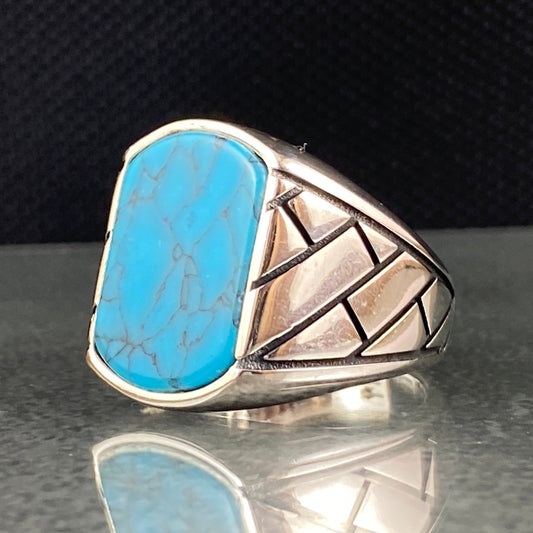 Blue Turquoise Stone 925 Sterling Silver Handmade Men Ring