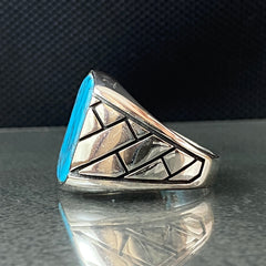 Blue Turquoise Stone 925 Sterling Silver Handmade Men Ring