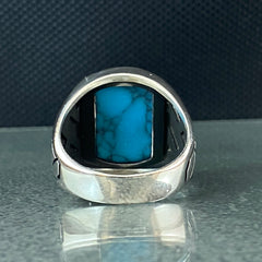 Blue Turquoise Stone 925 Sterling Silver Handmade Men Ring