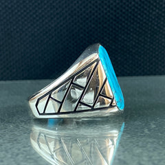 Blue Turquoise Stone 925 Sterling Silver Handmade Men Ring