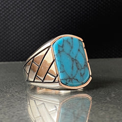 Blue Turquoise Stone 925 Sterling Silver Handmade Men Ring