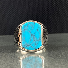 Blue Turquoise Stone 925 Sterling Silver Handmade Men Ring