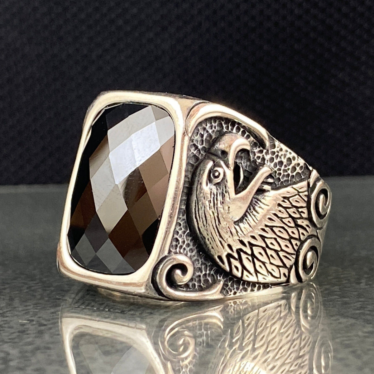 Eagle Animal Black Onyx Stone 925  Sterling Silver Handmade Ring