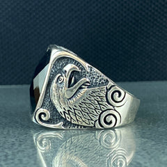 Eagle Animal Black Onyx Stone 925  Sterling Silver Handmade Ring