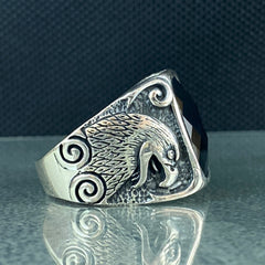 Eagle Animal Black Onyx Stone 925  Sterling Silver Handmade Ring