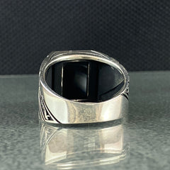 Square Black Onyx Stone 925 Sterling Silver Handmade MEn Ring