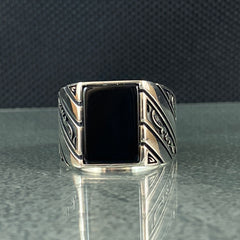 Square Black Onyx Stone 925 Sterling Silver Handmade MEn Ring