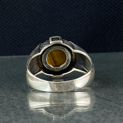 Round Tiger Eye Gemstone 925 Sterling Silver Men Ring