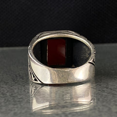 Square Red Agate Gemstone 925 Sterling Sİlver Men Ring