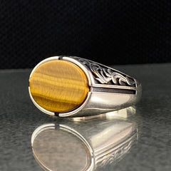 Oval Tiger Eye 925 Sterling Silver Handmade Men Ring