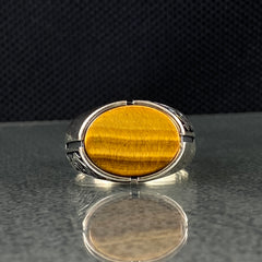 Oval Tiger Eye 925 Sterling Silver Handmade Men Ring