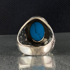 Oval Turquoise Stone 925 Solid Silver Handmade Men Ring