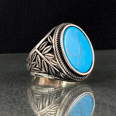 Oval Turquoise Stone 925 Solid Silver Handmade Men Ring