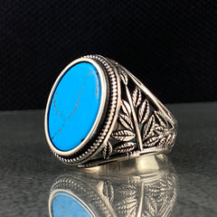 Oval Turquoise Stone 925 Solid Silver Handmade Men Ring