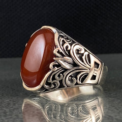 Red Agate Gemstone 925 Sterling Silver Men Ring