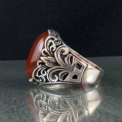 Red Agate Gemstone 925 Sterling Silver Men Ring