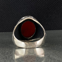 Red Agate Gemstone 925 Sterling Silver Men Ring