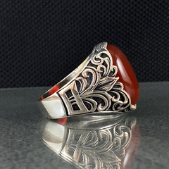 Red Agate Gemstone 925 Sterling Silver Men Ring