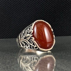 Red Agate Gemstone 925 Sterling Silver Men Ring