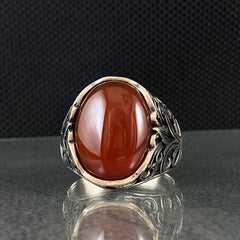 Red Agate Gemstone 925 Sterling Silver Men Ring