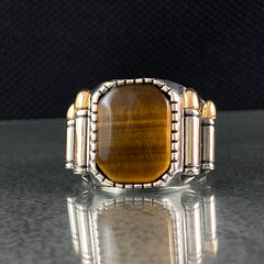 Brown Tiger Eye Gemstone 925 Sterling Silver Men Ring