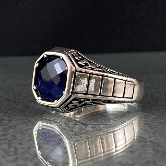 Minimalist Sapphire Stone 925 Sterling Sliver Men Ring