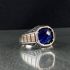 Minimalist Sapphire Stone 925 Sterling Sliver Men Ring