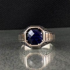 Minimalist Sapphire Stone 925 Sterling Sliver Men Ring