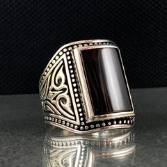 Large Black Onyx Stone 925 Solid Silver Men Ring