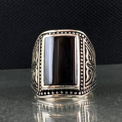 Large Black Onyx Stone 925 Solid Silver Men Ring