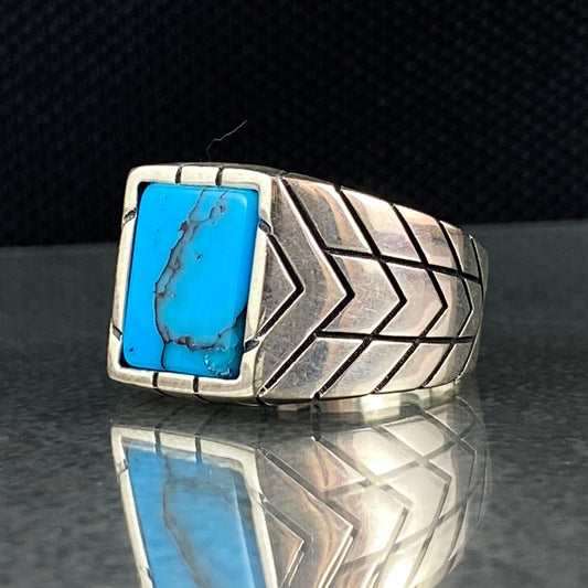 Square Turquoise Stone 925 Sterling Silver Men Ring