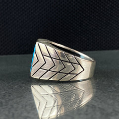 Square Turquoise Stone 925 Sterling Silver Men Ring