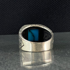 Square Turquoise Stone 925 Sterling Silver Men Ring