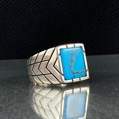 Square Turquoise Stone 925 Sterling Silver Men Ring