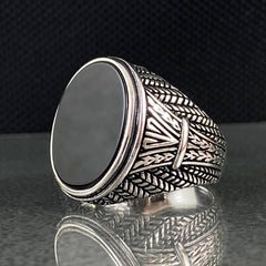 Oval Black Onyx Stone 925 Sterling Silver Men Ring