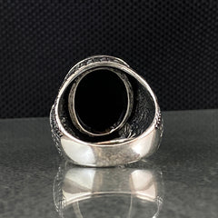 Oval Black Onyx Stone 925 Sterling Silver Men Ring