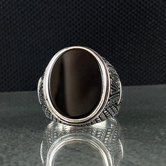 Oval Black Onyx Stone 925 Sterling Silver Men Ring