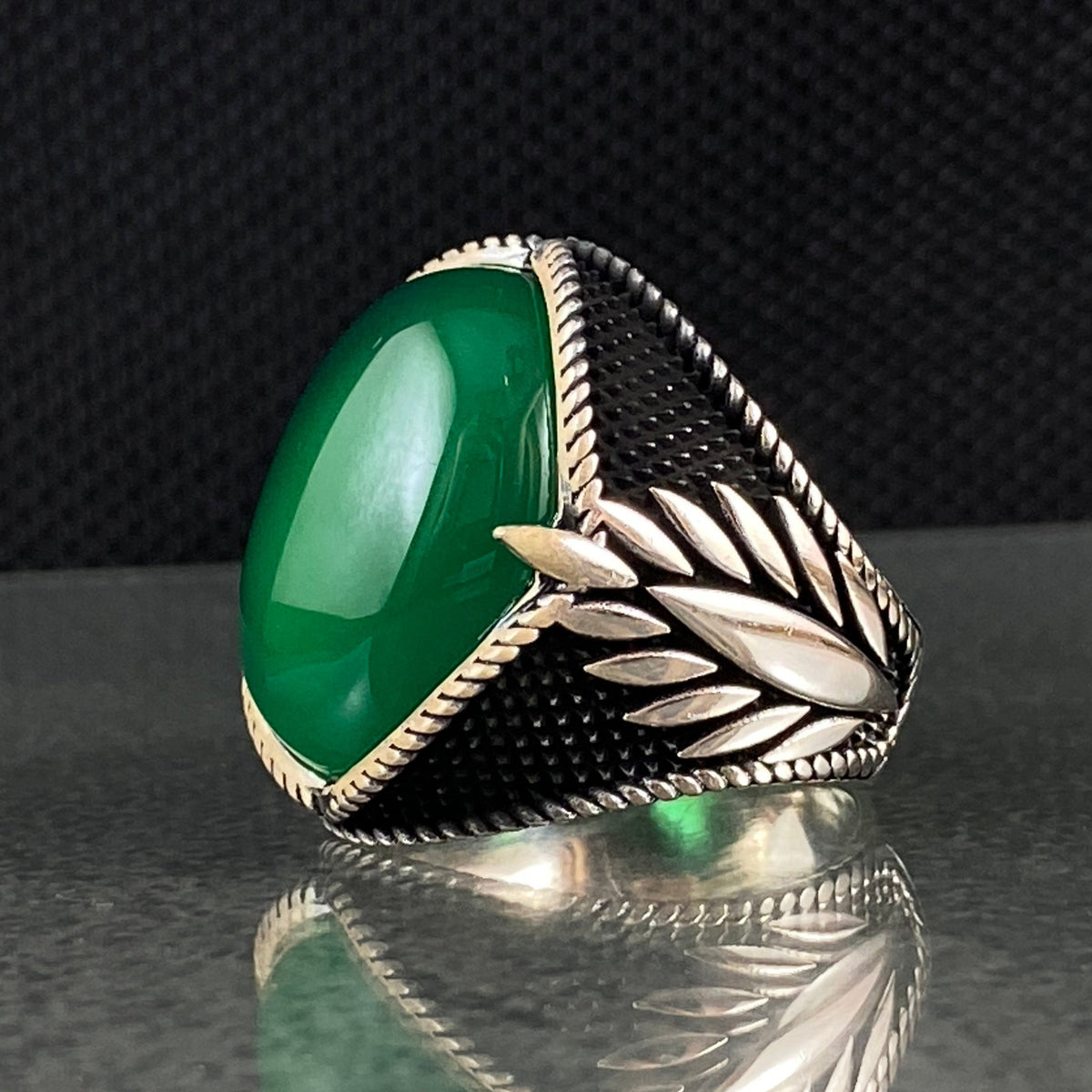 Green Agate Gemstone 925 Sterling Silver Men Ring