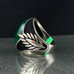 Green Agate Gemstone 925 Sterling Silver Men Ring