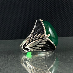 Green Agate Gemstone 925 Sterling Silver Men Ring